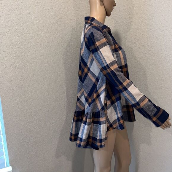 Free People plaid ruffled back boho blouse - Picture 2 of 7